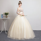 Champagne Sweet 16 Gowns Long Prom Dress, Straps Prom Dresses