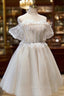 Champagne Sweetheart Lace Tulle Prom Dress, A Line Homecoming Dresses