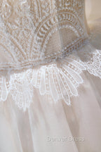 Champagne Sweetheart Lace Tulle Party Dresses, A-Line Homecoming Dresses