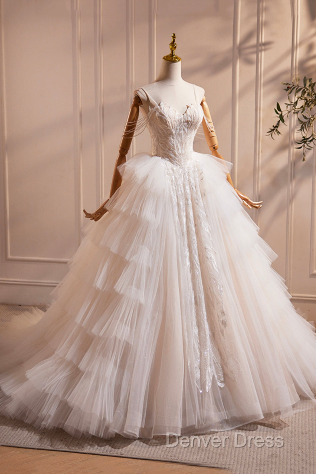 Champagne Sweetheart Layers Princess Dresses, Beautiful Spaghetti Straps Tulle Prom Gowns