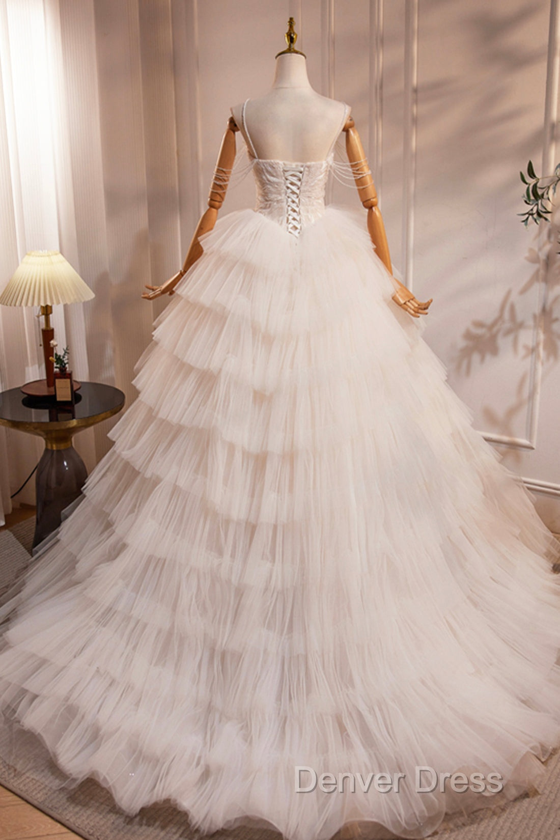 Champagne Sweetheart Layers Princess Dresses, Beautiful Spaghetti Straps Tulle Prom Gowns