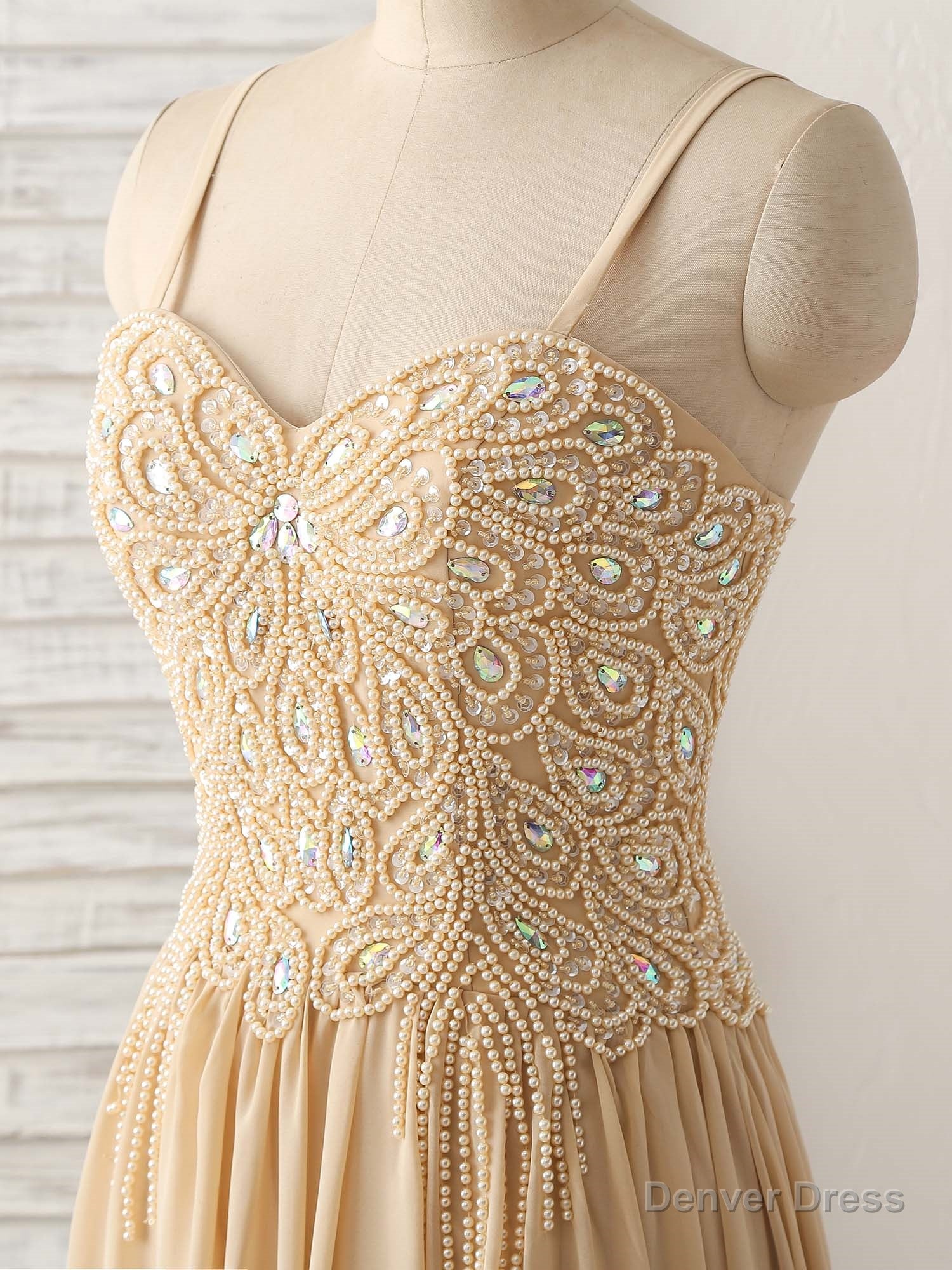 Champagne Sweetheart Neck Beads Long Prom Dress Evening Dress Secondary image