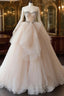 Champagne Sweetheart Neck Tulle Lace Long Tulle Wedding Dresses