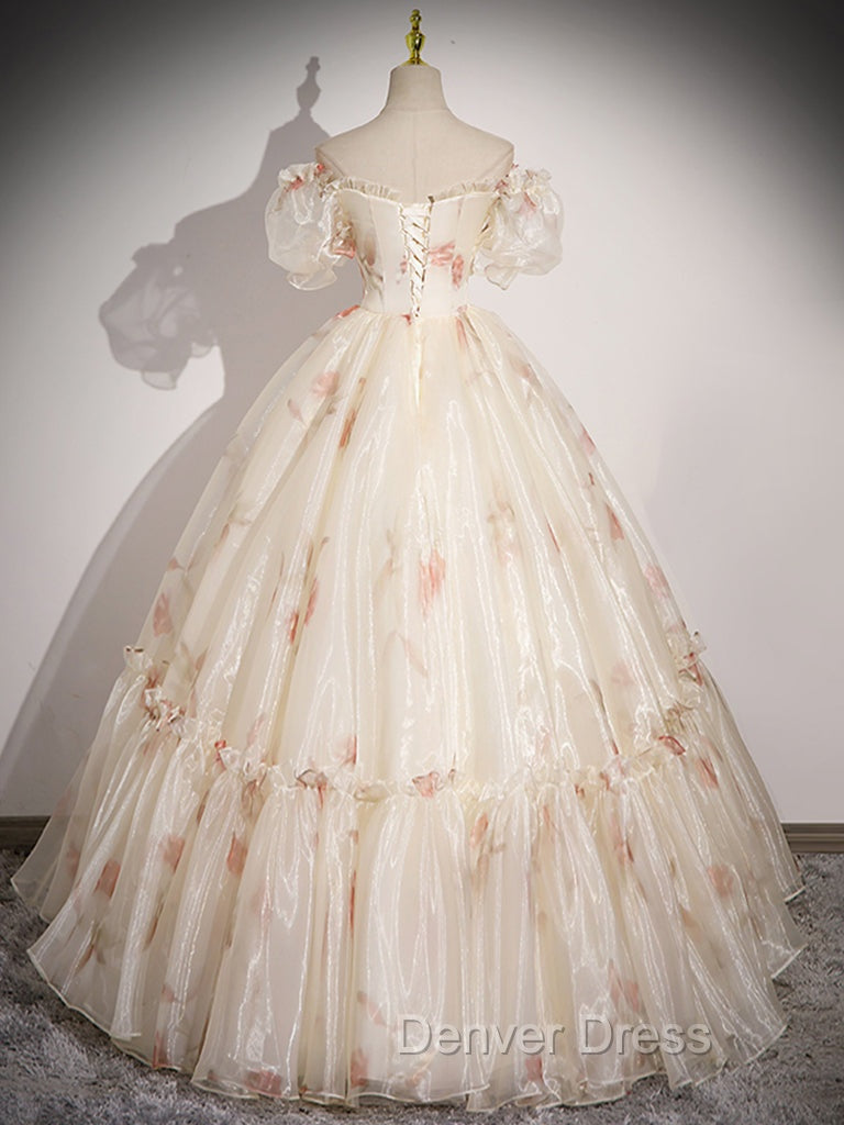 Champagne Sweetheart Neck Tulle Long Prom Dress, Champagne Prom Dresses Secondary image