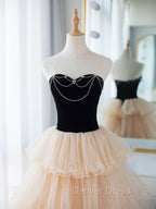 Champagne Sweetheart Neck Tulle Long Prom Dresses, Champagne Formal Dresses