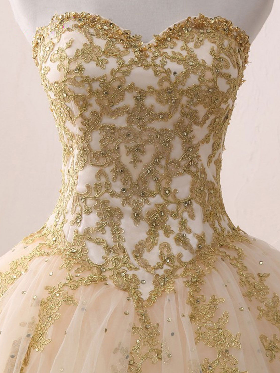 Champagne Sweetheart Neck Tulle Long Prom Gown, Champagne Sweet 16 Dresses Secondary image