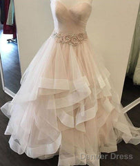 Champagne Sweetheart Tulle Long Prom Dress, Evening Dress