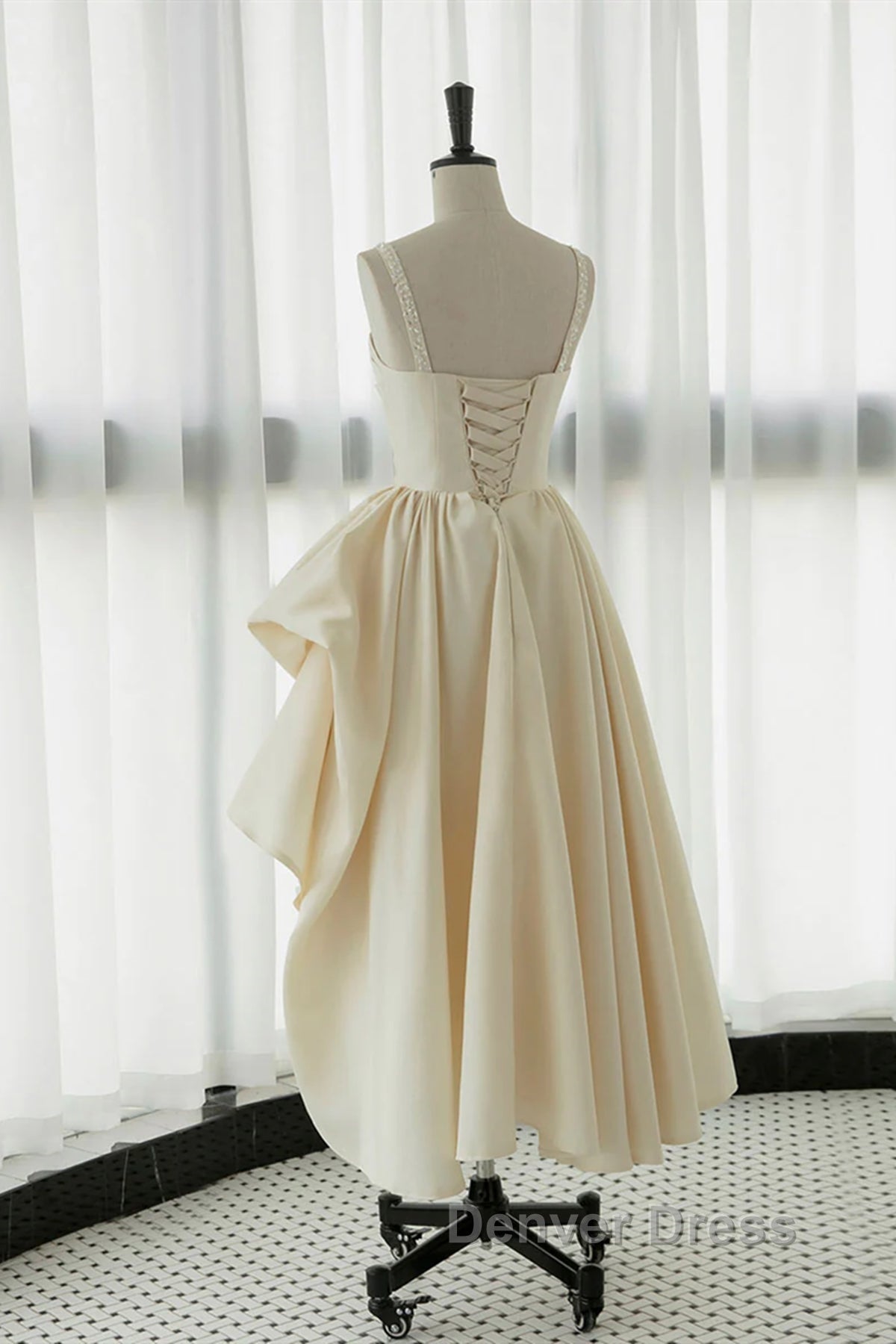 Champagne Tea Length Prom Dress, Champagne Tea Length Prom Homecoming Dresses