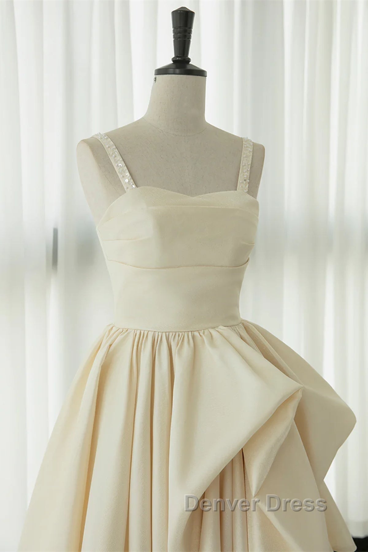 Champagne Tea Length Prom Dress, Champagne Tea Length Prom Homecoming Dresses