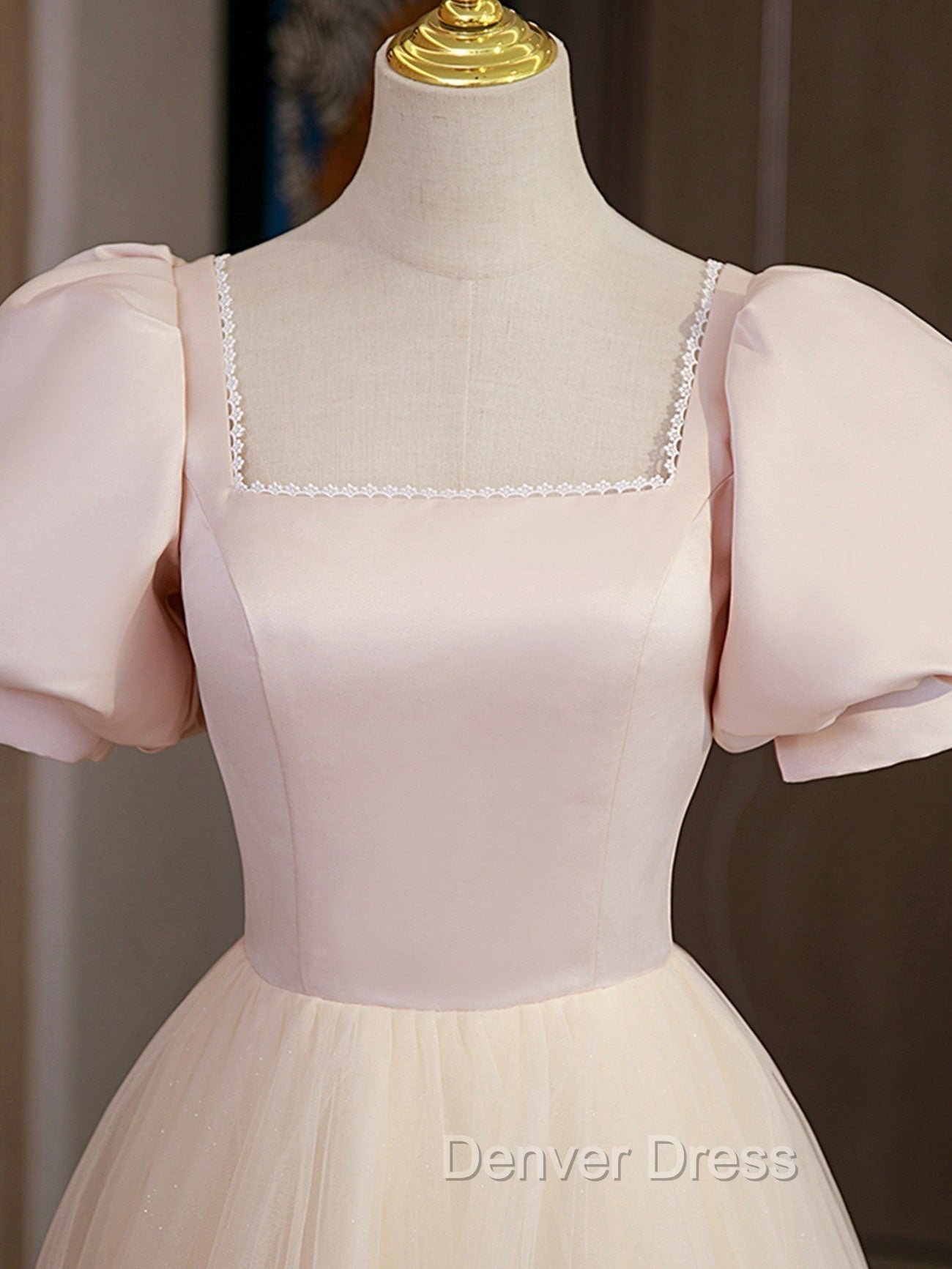 Champagne Tulle A Line Long Prom Dresses, Champagne Formal Graduation Dresses