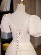 Champagne Tulle A Line Long Prom Dresses, Champagne Formal Graduation Dresses