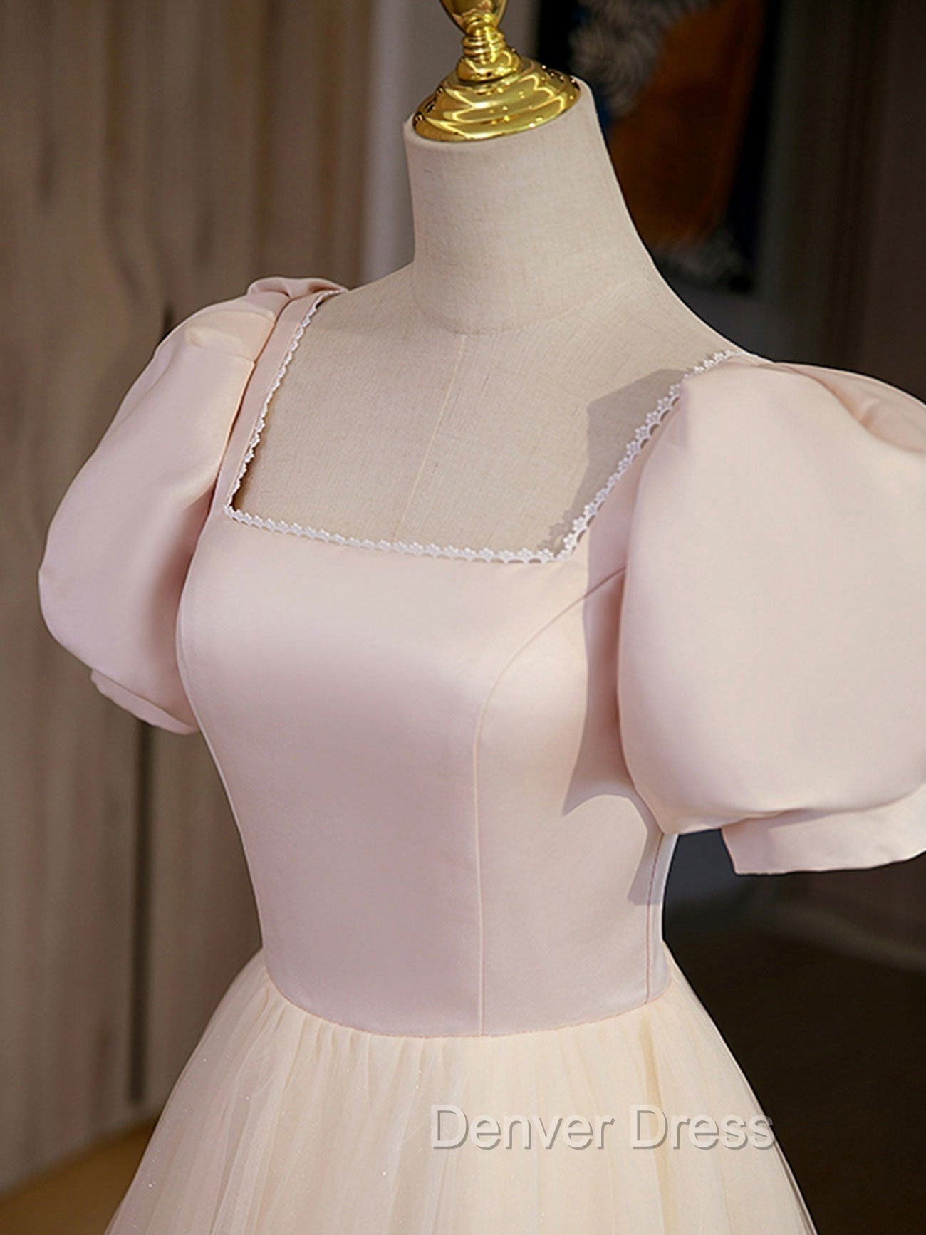 Champagne Tulle A Line Long Prom Dresses, Champagne Formal Graduation Dresses