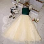 Champagne Tulle And Lace Pearls Party Dresses, Short Prom Dress Homecoming Dresses
