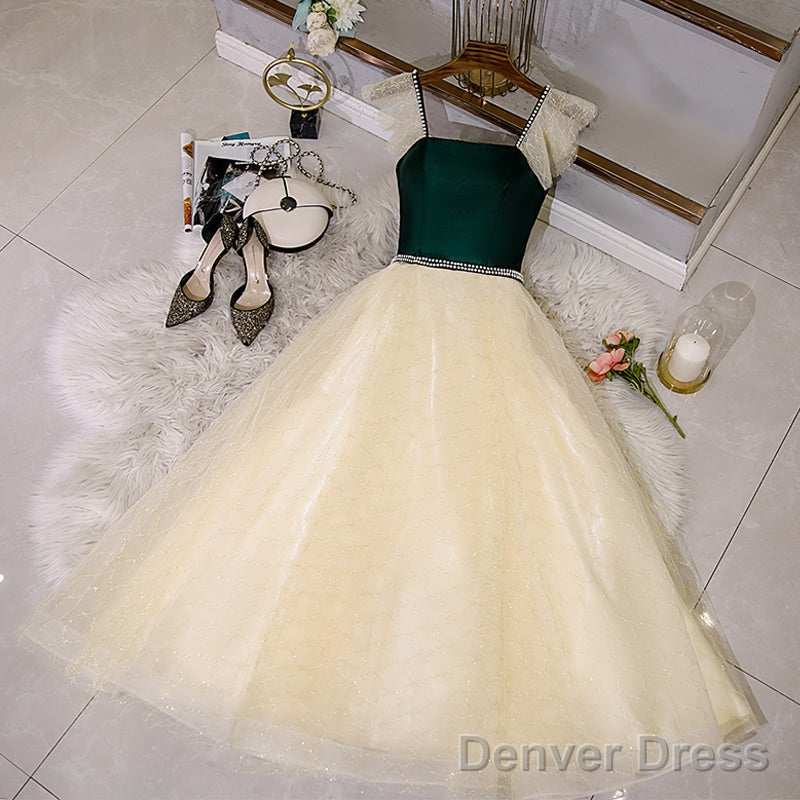 Champagne Tulle And Lace Pearls Party Dresses, Short Prom Dress Homecoming Dresses