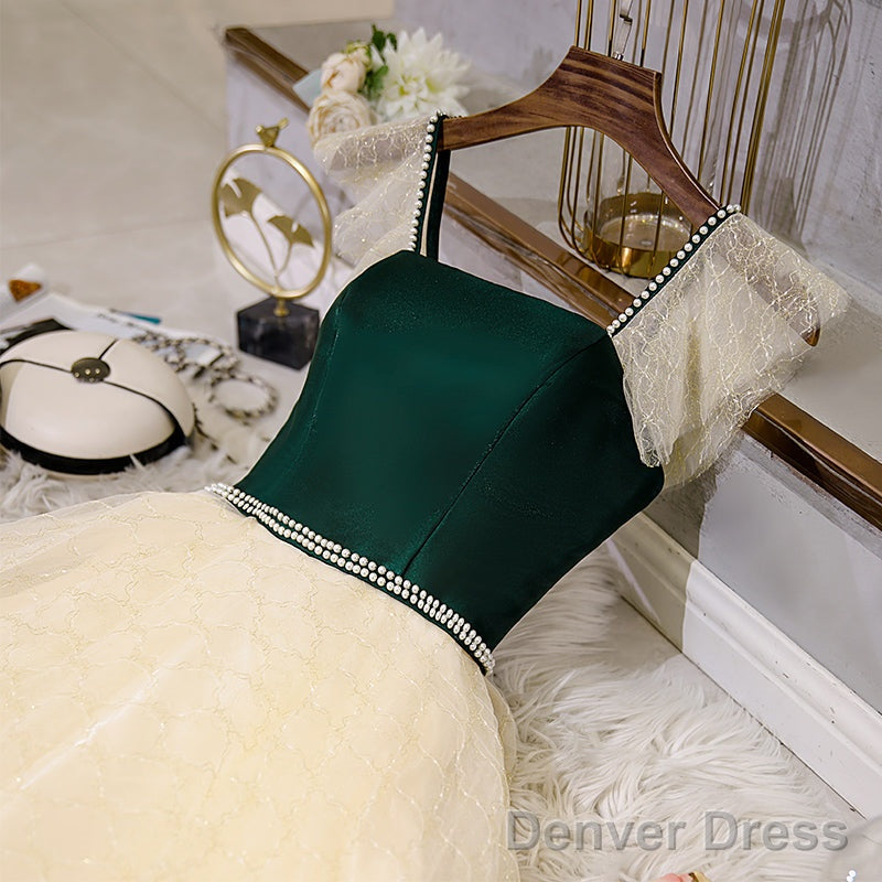 Champagne Tulle And Lace Pearls Prom Dress, Short Prom Dress Homecoming Dresses