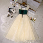 Champagne Tulle And Lace Pearls Party Dresses, Short Prom Dress Homecoming Dresses