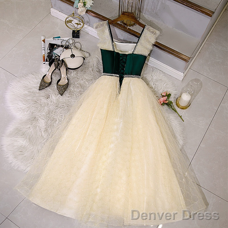 Champagne Tulle And Lace Pearls Party Dresses, Short Prom Dress Homecoming Dresses