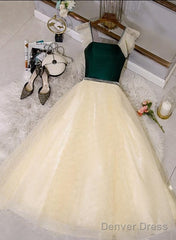 Champagne Tulle And Lace Pearls Party Dresses, Short Prom Dress Homecoming Dresses