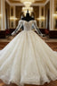 Champagne Tulle Appliques Off the Shoulder Long Sleeve Wedding Dresses