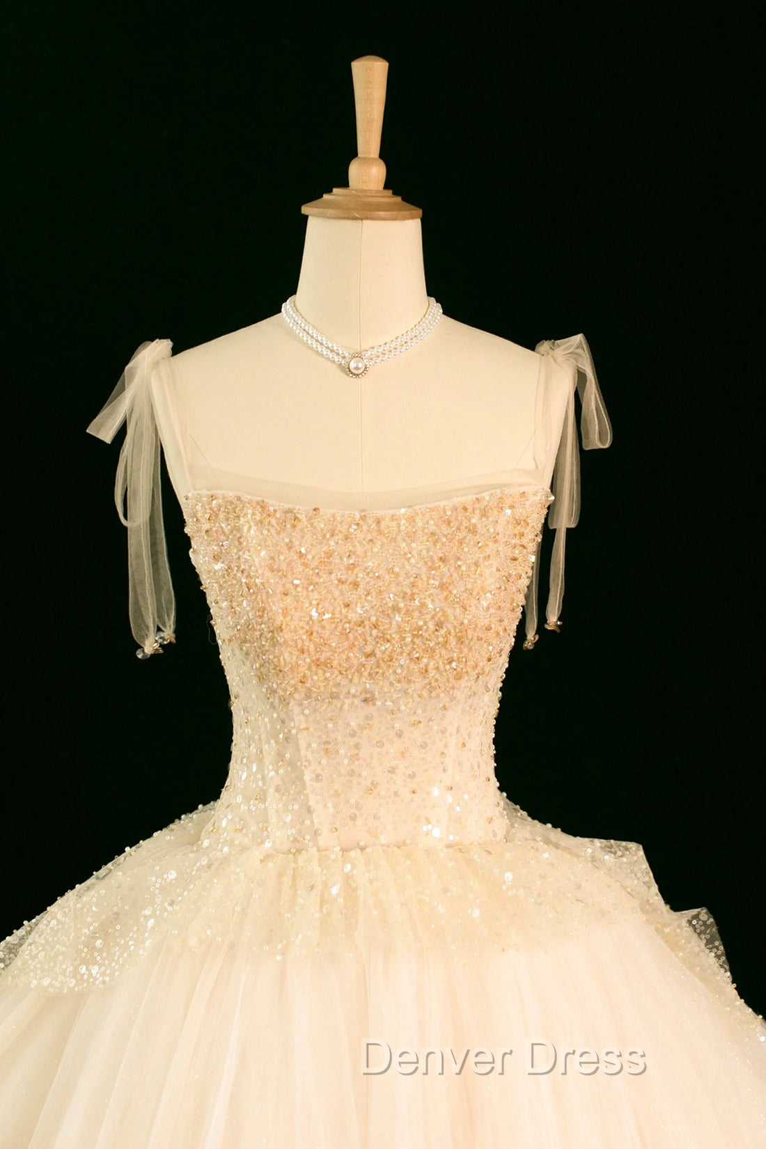 Champagne Tulle Beaded Long Prom Dresses, A-Line Evening Party Dresses Secondary image