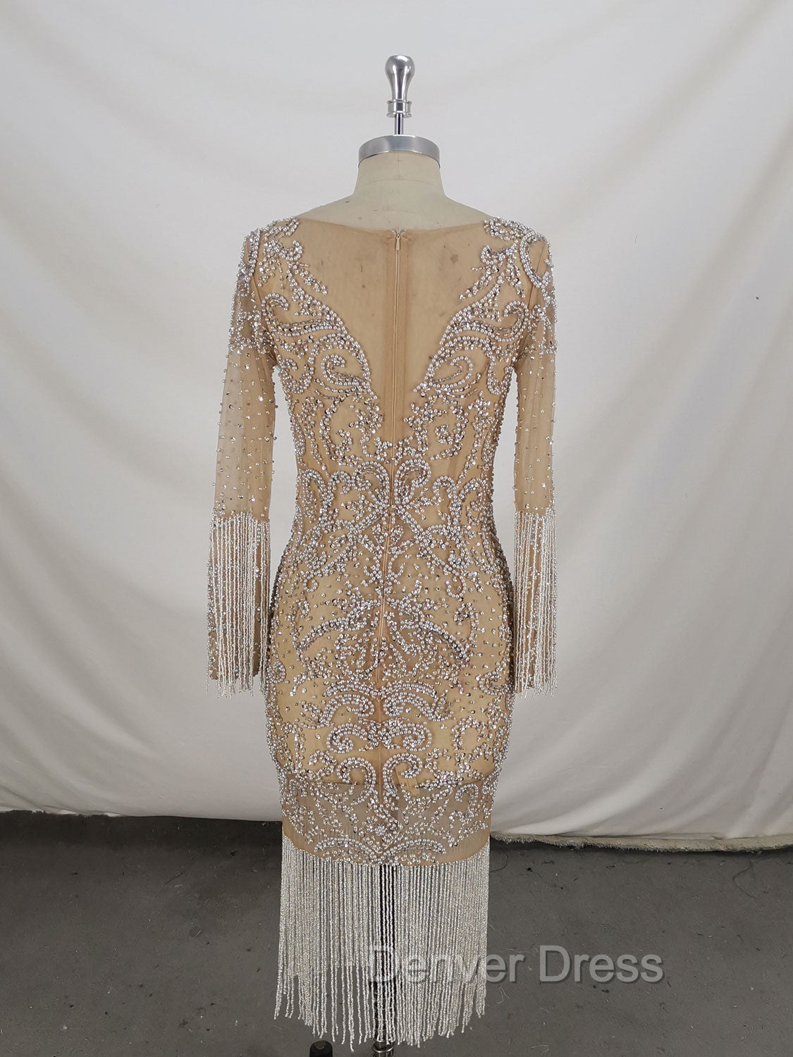 Champagne Tulle Beads Mermaid Short Prom Dresses, Champagne Evening Dresses Secondary image