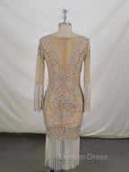 Champagne Tulle Beads Mermaid Short Prom Dresses, Champagne Evening Dresses