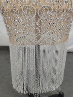 Champagne Tulle Beads Mermaid Short Prom Dresses, Champagne Evening Dresses