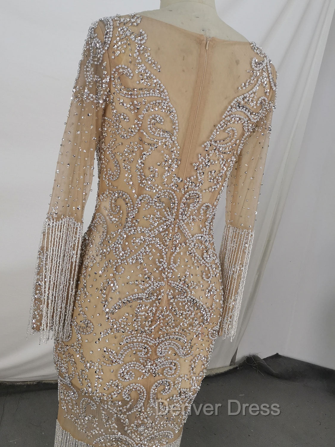 Champagne Tulle Beads Mermaid Short Prom Dresses, Champagne Evening Dresses