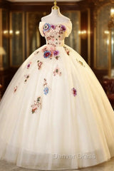 Champagne Tulle Colorful Flower Quinceanera Dresses
