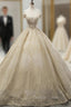 Champagne Tulle Gold Lace Appliques Off The Shoulder Wedding Dresses