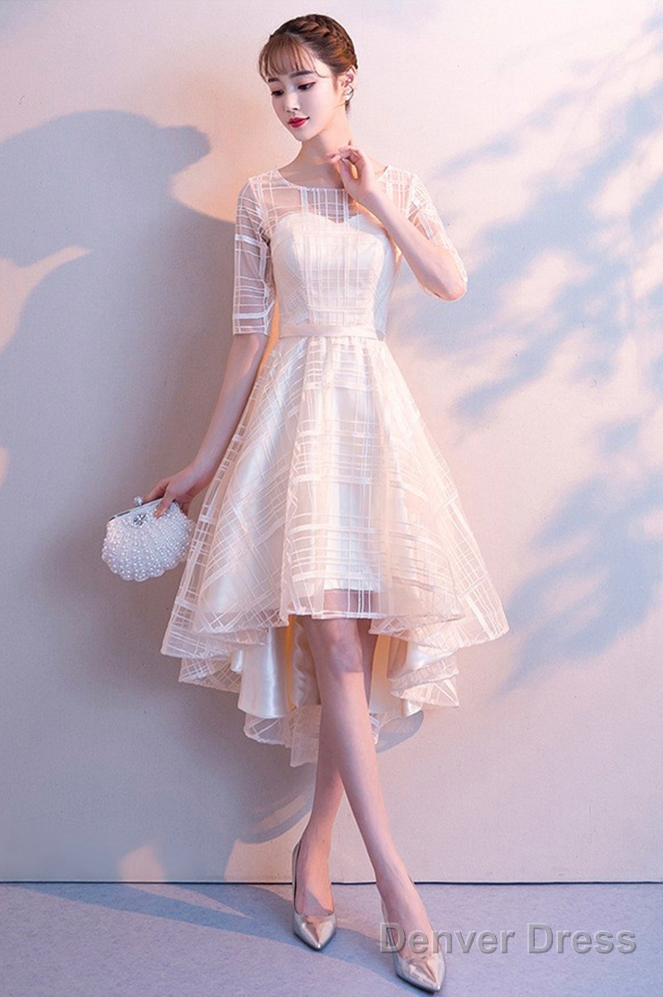 Champagne Tulle High Low Prom Dress, A Line Prom Homecoming Dresses