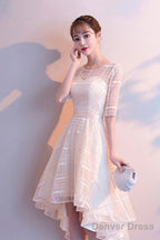 Champagne Tulle High Low Prom Dress, A Line Prom Homecoming Dresses