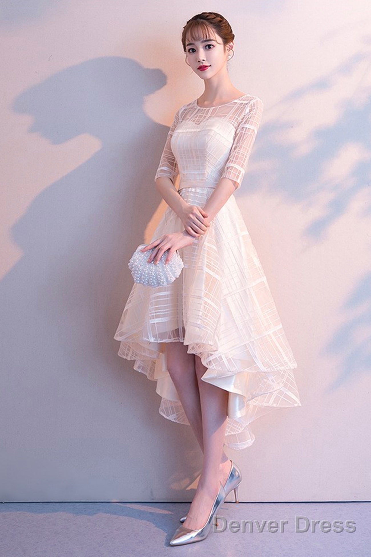 Champagne Tulle High Low Prom Dress, A Line Prom Homecoming Dresses