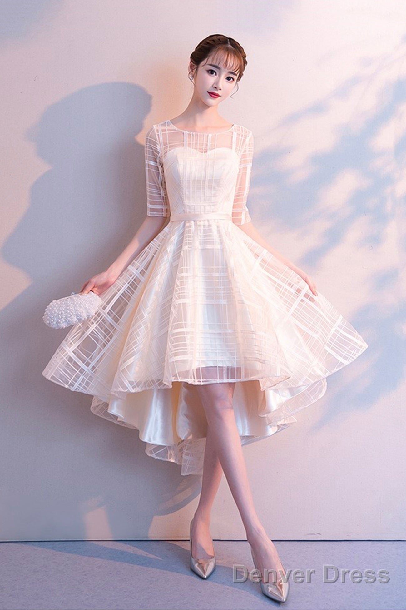 Champagne Tulle High Low Prom Dress, A Line Prom Homecoming Dresses