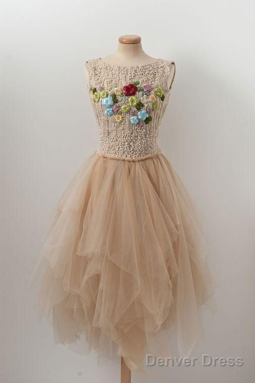 Champagne Tulle Homecoming Dresses