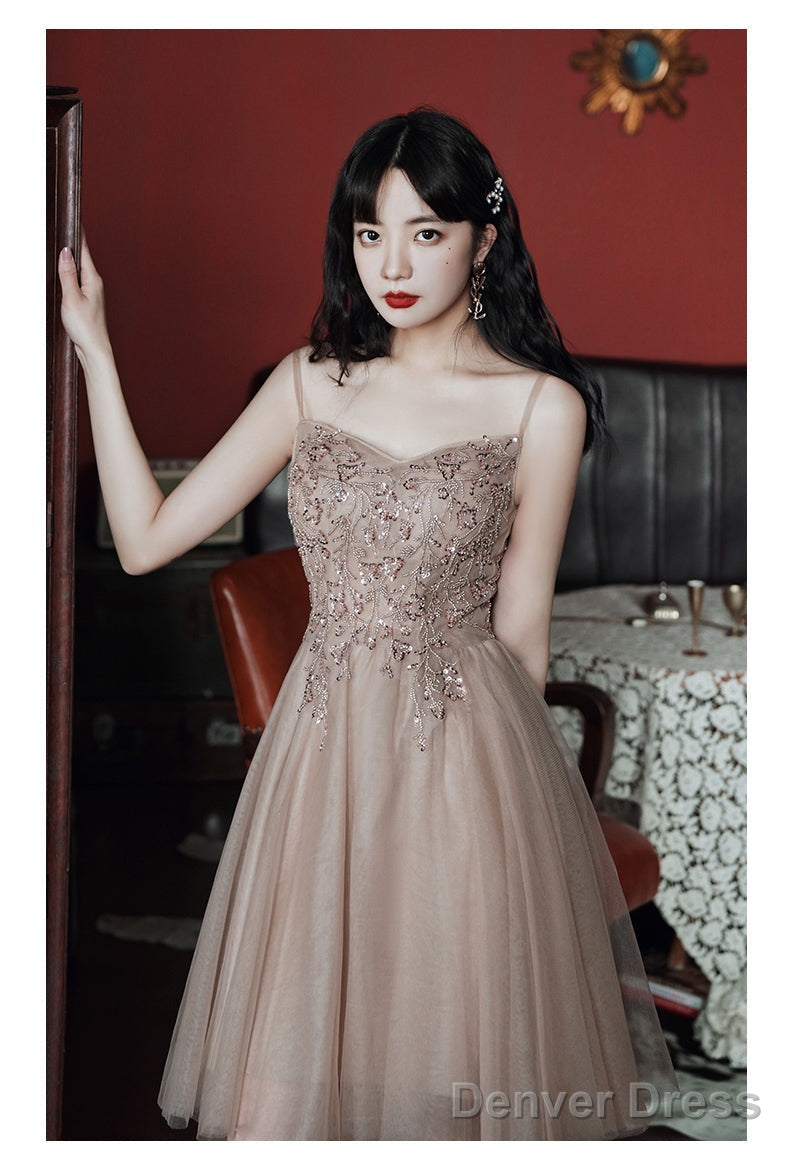 Champagne Tulle Knee Length Beaded Sweetheart Prom Dress, Short Homecoming Dress Prom Dresses Secondary image