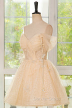Champagne Tulle Knee Length Prom Dress, Lovely A Line Prom Homecoming Dresses
