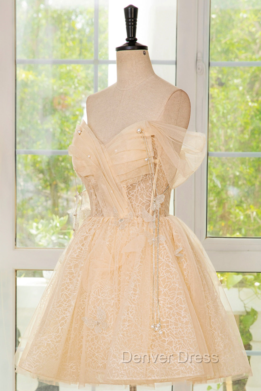 Champagne Tulle Knee Length Prom Dress, Lovely A Line Prom Homecoming Dresses
