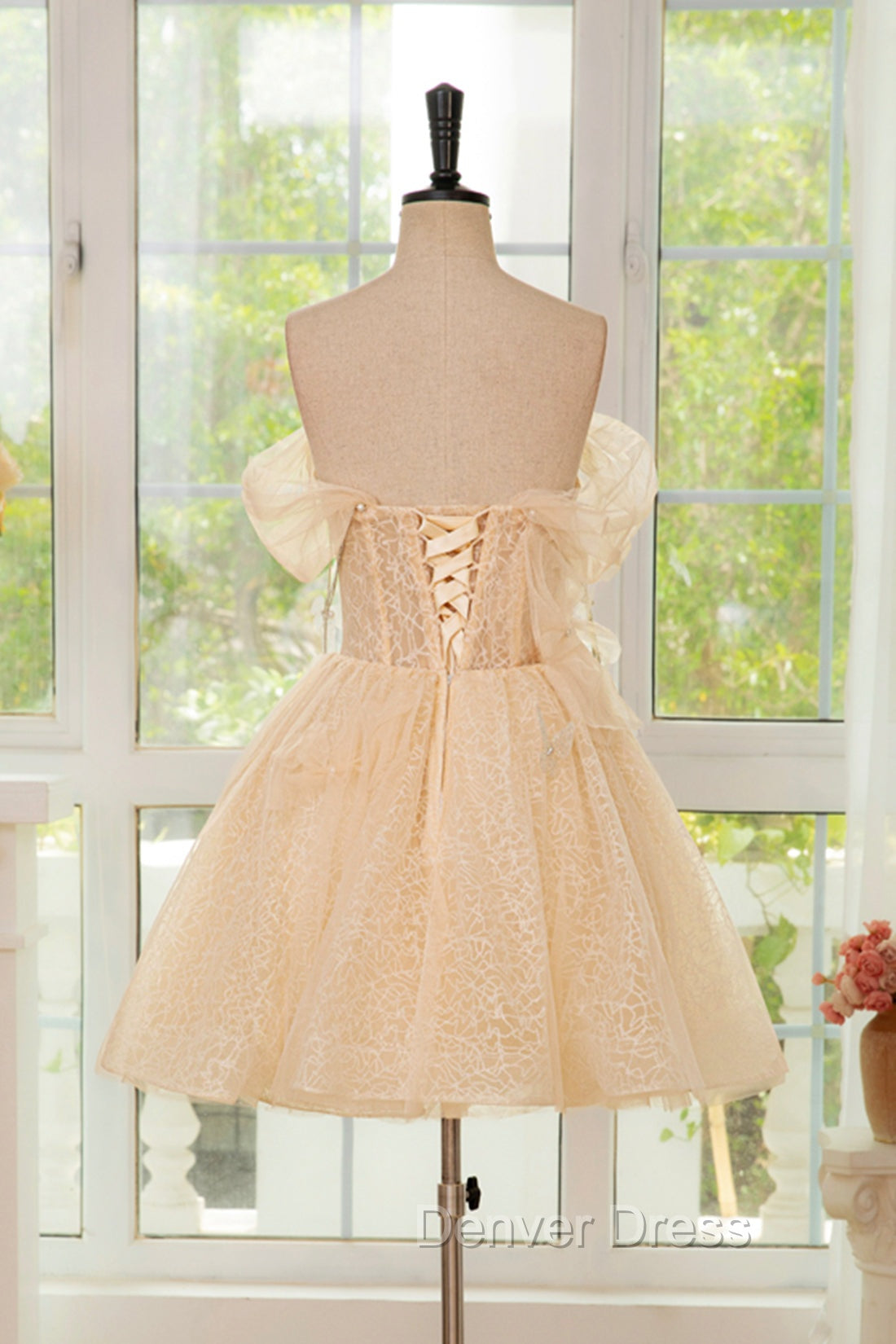 Champagne Tulle Knee Length Prom Dress, Lovely A Line Prom Homecoming Dresses