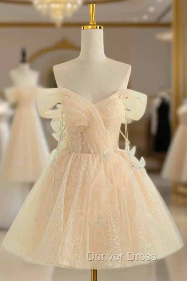 Champagne Tulle Knee Length Prom Dresses, Lovely A-Line Party Homecoming Dresses Main image