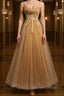 Champagne tulle lace long prom Dress champagne Prom Dresses