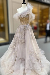 Champagne Tulle Lace Long Prom Dresses Lace Formal Dresses