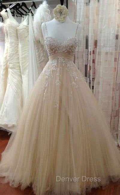 Champagne Tulle Lace Long Prom Dresses, Lace Wedding Dresses Secondary image