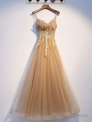Champagne Tulle Lace Long Prom Dress Tulle Lace Formal Dress