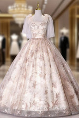 Champagne Tulle Lace Quinceanera Dresses
