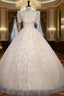 Champagne Tulle Lace Sequins Short Sleeve Quinceanera Dresses
