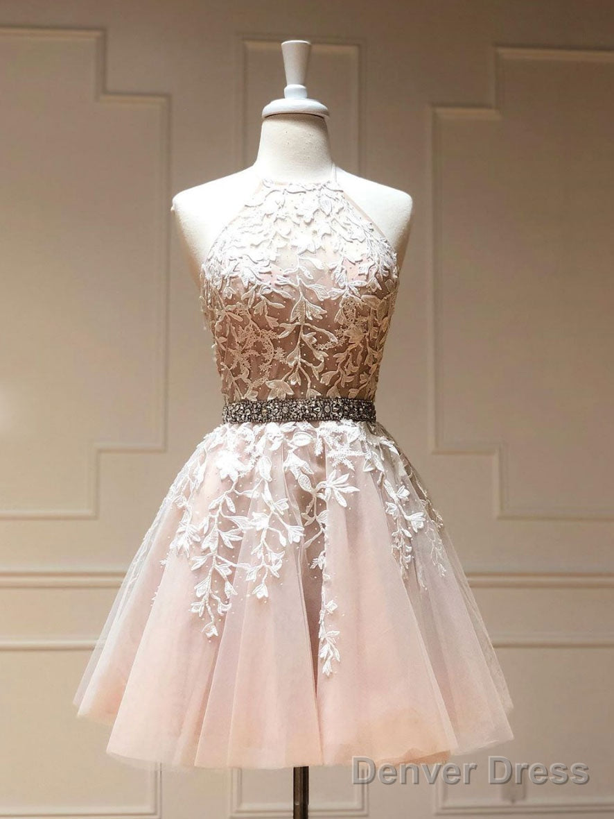 Champagne Tulle Lace Short Prom Dress Champagne Homecoming Dress Secondary image