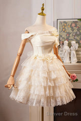 Champagne Tulle Lace Short Prom Dress Homecoming Dress, Lovely A-Line Party Dress