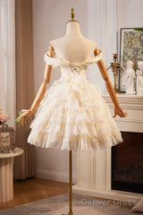 Champagne Tulle Lace Short Prom Dress Homecoming Dress, Lovely A-Line Party Dress
