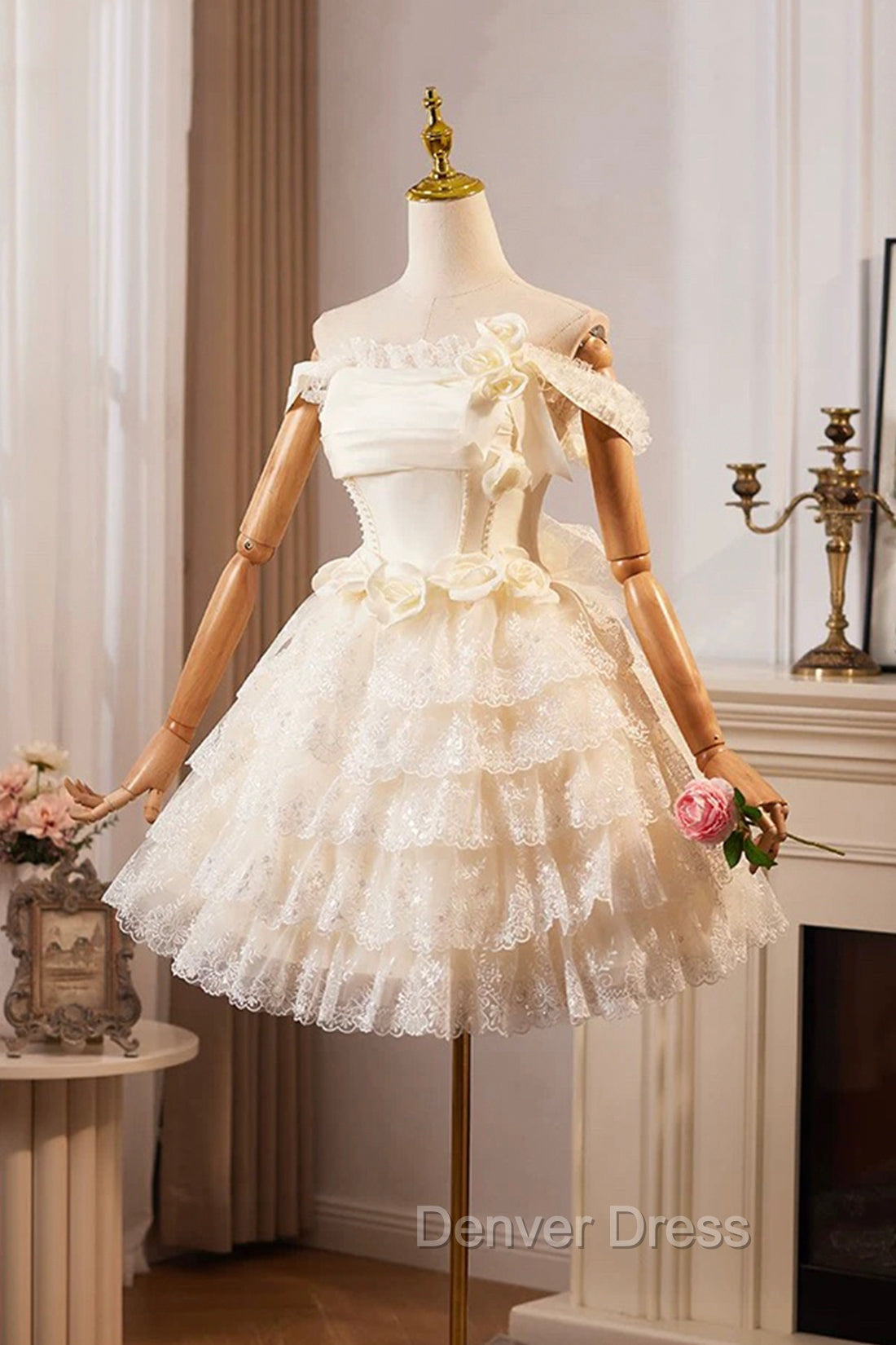 Champagne Tulle Lace Short Prom Dresses Homecoming Dresses, Lovely A-Line Party Dresses